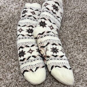 Cozy White and Brown Patterned Socks